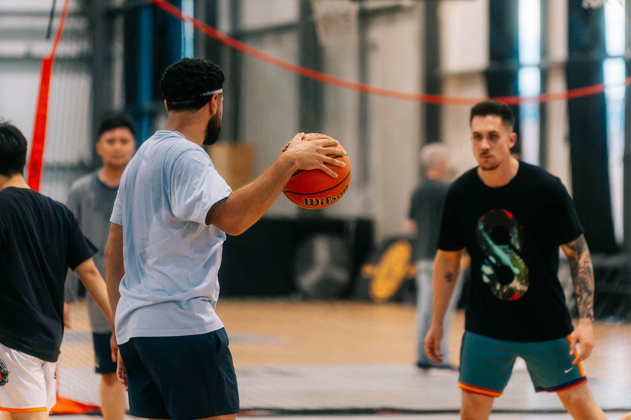 A ball handler sizing up his defender one-on-one